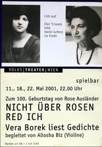 Vera Borek, Aliosha Biz - Nicht Über Rosen Red Ich - Volkstheater, May 2001 (Gig Poster, Var. A)
