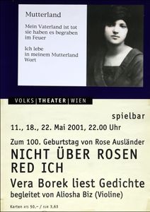Vera Borek, Aliosha Biz - Nicht Über Rosen Red Ich - Volkstheater, May 2001 (Gig Poster, Var. B)