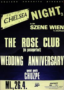 The Rose Club, A Wedding Anniversary, Chuzpe - Szene Wien - April 26, 1989 (Gig Poster, yellow)