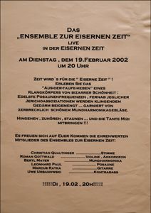 Christian Qualtinger, Ensemble "Zur Eisernen Zeit" - Zur Eisernen Zeit (Wien) - Feb 19, 2002 (Gig Poster)