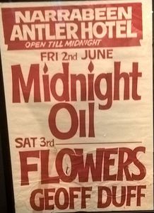 MIDNIGHT OIL - Royal Antler Hotel, Narrabeen, NSW (Australia) Concert Poster - 2 Jun 1978