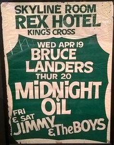 MIDNIGHT OIL - Rex Hotel, Kings Cross, NSW (Australia) Concert Poster - 20 Apr 1978