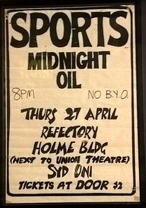MIDNIGHT OIL - Uni Refectory, Sydney, NSW (Australia) Concert Poster - 27 Apr 1978