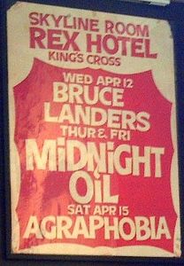 MIDNIGHT OIL - Rex Hotel, Kings Cross, NSW (Australia) Concert Poster - 13,14 Apr 1978