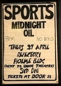 MIDNIGHT OIL - Uni Refectory, Sydney, NSW (Australia) Concert Poster - 27 Apr 1978