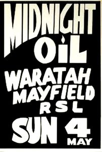 MIDNIGHT OIL - Waratah Mayfield RSL, Newcastle, NSW (Australia) Concert Poster - 4 May 1980