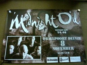 MIDNIGHT OIL - Brielpoort, Deinze (Belgium) Concert Poster - 8 Nov 1993