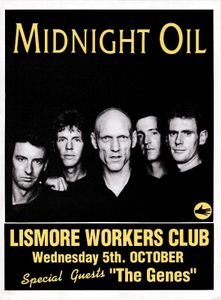 MIDNIGHT OIL - Lismore Workers Club, Sydney, NSW (Australia) Concert Poster - 5 Oct 1994