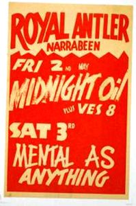 MIDNIGHT OIL - Royal Antler Hotel, Narrabeen, NSW (Australia) Concert Poster - 2 May 1980