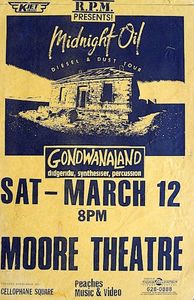 MIDNIGHT OIL - Moore Theater, Seattle, WA (USA) Concert Poster - 12 Mar 1988