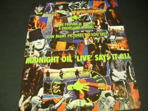 MIDNIGHT OIL - Scream In Blue Promo Poster 1992