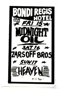MIDNIGHT OIL - Bondi Regis Hotel, Sydney, NSW (Australia) Concert Poster - 15 Jan 1982