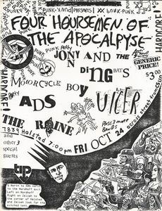 Four Horsemen Of The Apocalpyse Punk Party with Johnny and The Dingbats, Motocycle Boy, Ulcer and more. Los Angeles 1986